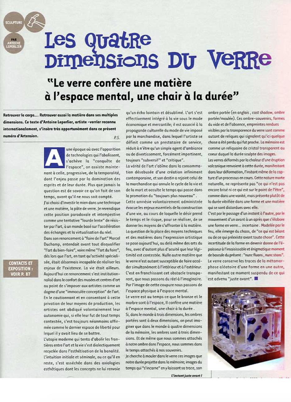 Les quatre dimensions du verre par Antoine Leperlier.
